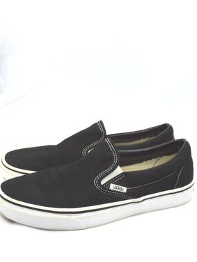 Vans CLASSIC SLIP ON  Black Canvas Skateboard Shoes Men Size 9 Women Size 10.5